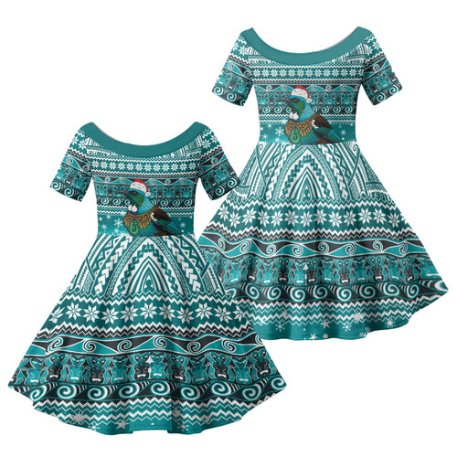 New Zealand Tui Bird Christmas Family Matching Summer Maxi Dress and Hawaiian Shirt Maori Inspired Knitted Patterns