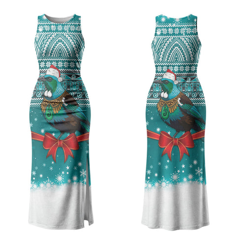 New Zealand Tui Bird Christmas Family Matching Tank Maxi Dress and Hawaiian Shirt Maori Inspired Knitted Patterns