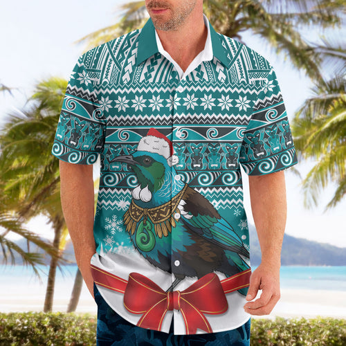 New Zealand Tui Bird Christmas Hawaiian Shirt Maori Inspired Knitted Patterns