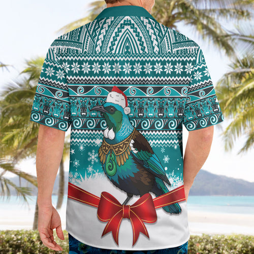New Zealand Tui Bird Christmas Hawaiian Shirt Maori Inspired Knitted Patterns