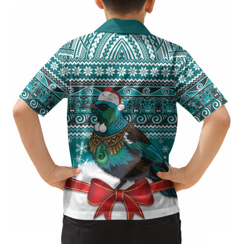 New Zealand Tui Bird Christmas Kid Hawaiian Shirt Maori Inspired Knitted Patterns