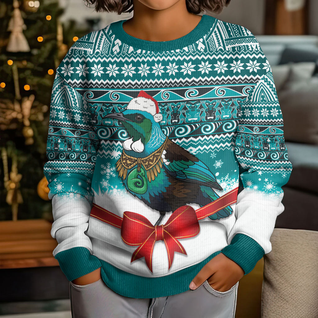 New Zealand Tui Bird Christmas Kid Ugly Christmas Sweater Maori Inspired Knitted Patterns
