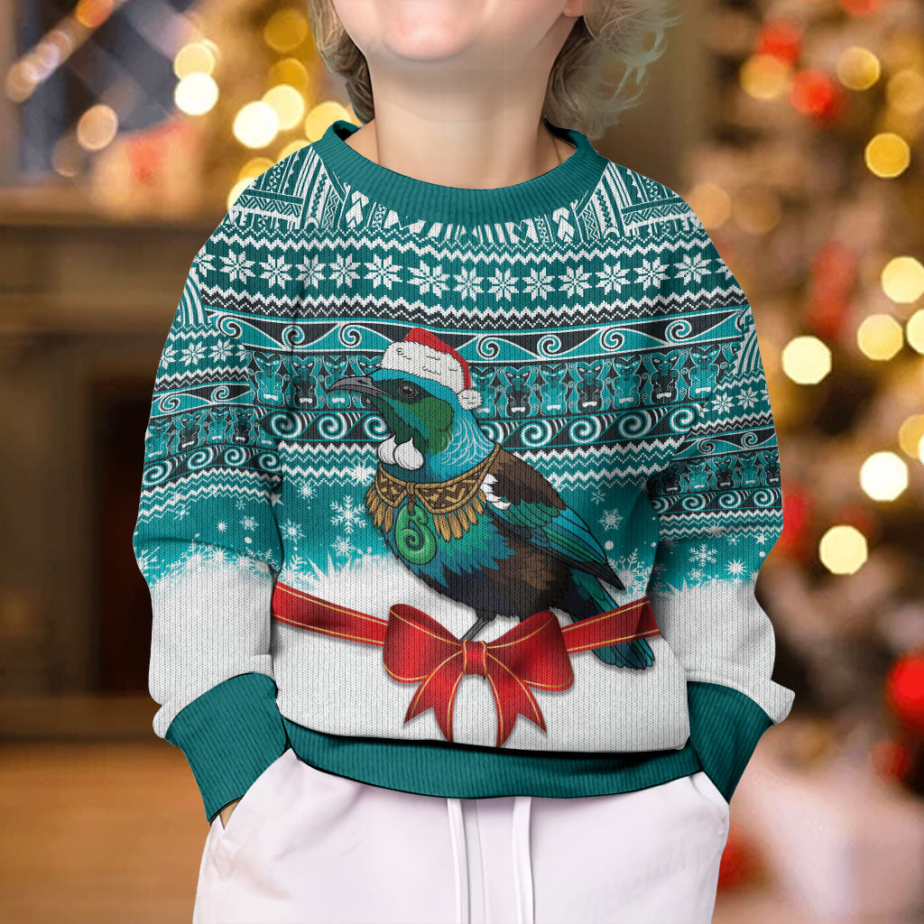 New Zealand Tui Bird Christmas Kid Ugly Christmas Sweater Maori Inspired Knitted Patterns