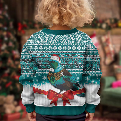 New Zealand Tui Bird Christmas Kid Ugly Christmas Sweater Maori Inspired Knitted Patterns