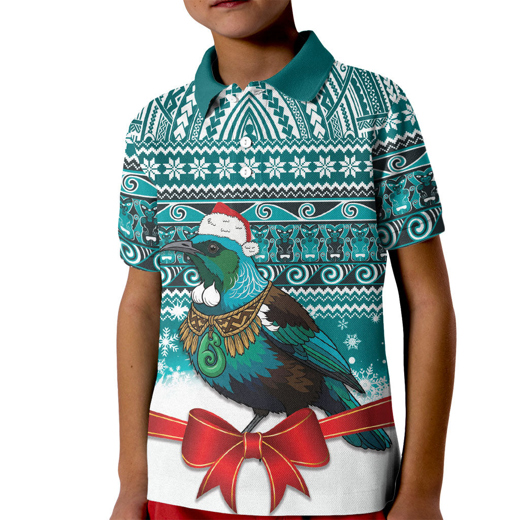 New Zealand Tui Bird Christmas Kid Polo Shirt Maori Inspired Knitted Patterns