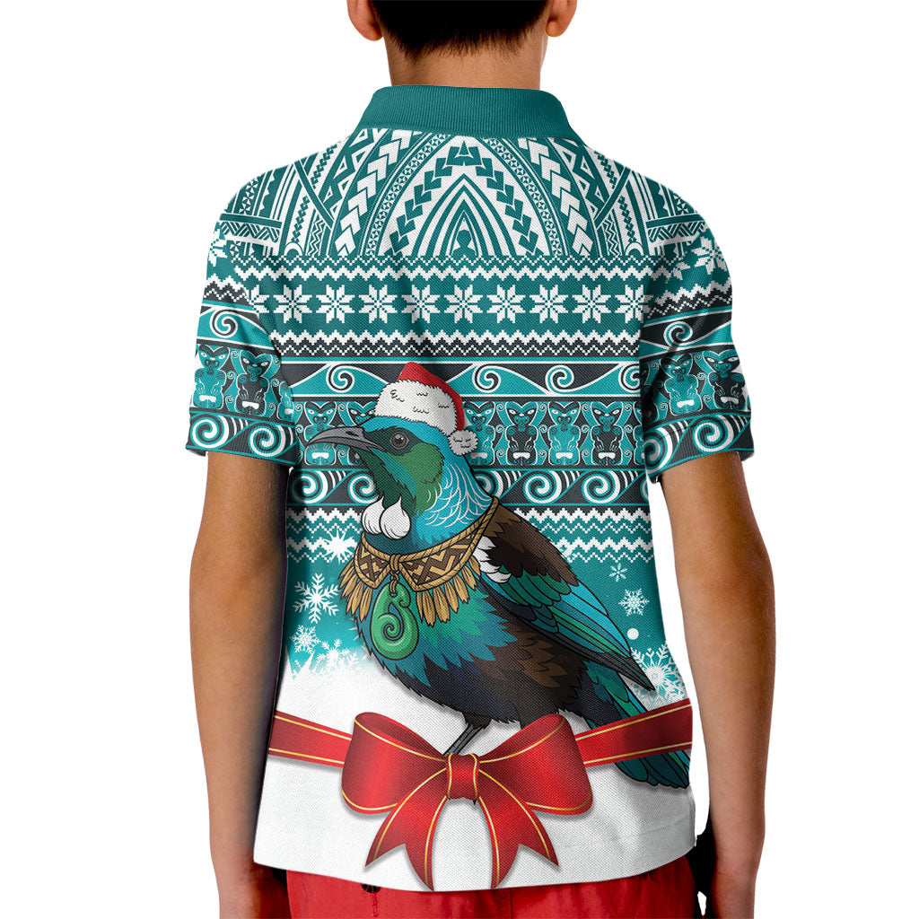 New Zealand Tui Bird Christmas Kid Polo Shirt Maori Inspired Knitted Patterns