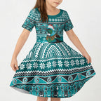 New Zealand Tui Bird Christmas Kid Short Sleeve Dress Maori Inspired Knitted Patterns