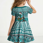 New Zealand Tui Bird Christmas Kid Short Sleeve Dress Maori Inspired Knitted Patterns