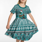 New Zealand Tui Bird Christmas Kid Short Sleeve Dress Maori Inspired Knitted Patterns