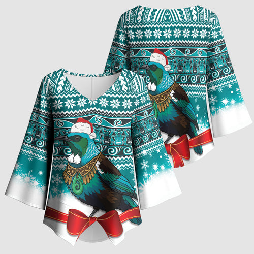 New Zealand Tui Bird Christmas Kimono Sleeve Blouse Maori Inspired Knitted Patterns