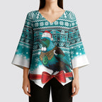 New Zealand Tui Bird Christmas Kimono Sleeve Blouse Maori Inspired Knitted Patterns