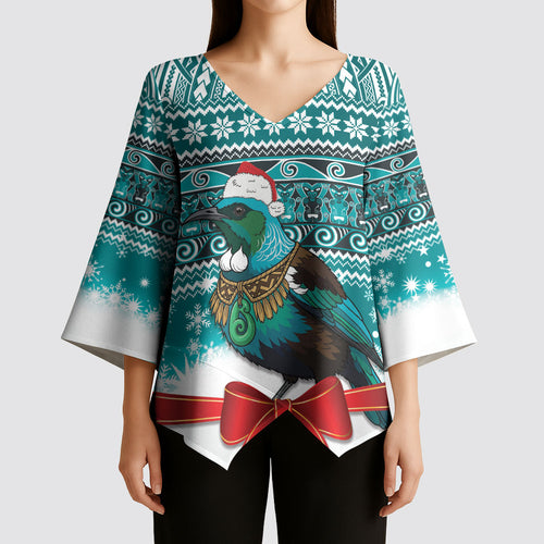 New Zealand Tui Bird Christmas Kimono Sleeve Blouse Maori Inspired Knitted Patterns