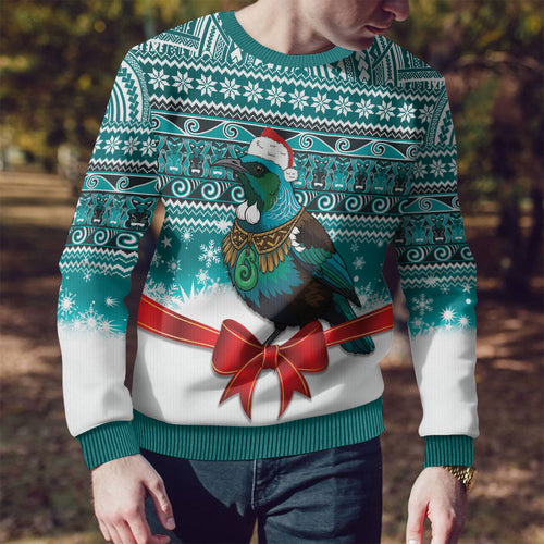 New Zealand Tui Bird Christmas Ugly Christmas Sweater Maori Inspired Knitted Patterns