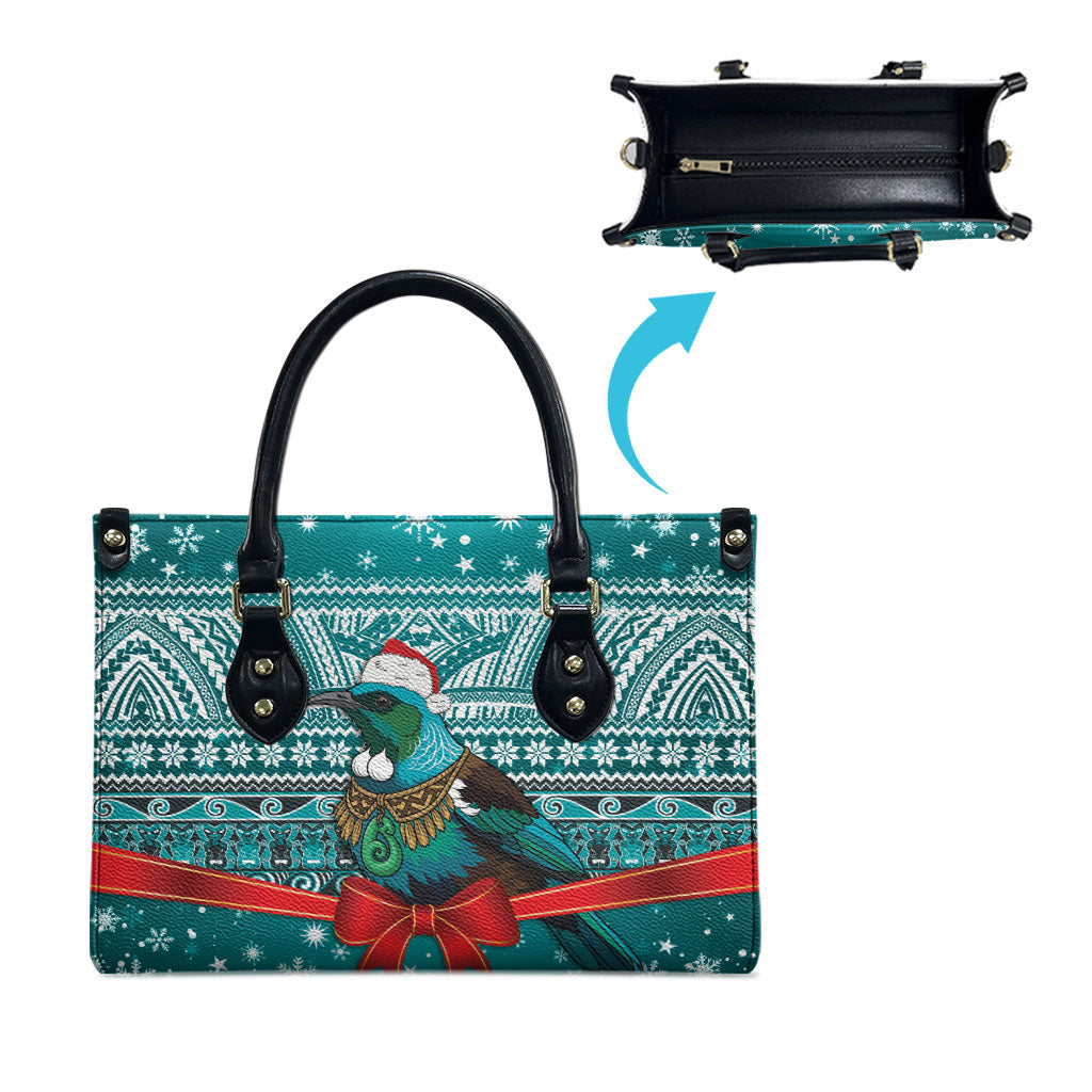 New Zealand Tui Bird Christmas Leather Bag Maori Inspired Knitted Patterns
