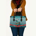 New Zealand Tui Bird Christmas Leather Bag Maori Inspired Knitted Patterns