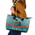 New Zealand Tui Bird Christmas Leather Tote Bag Maori Inspired Knitted Patterns