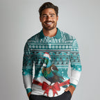 New Zealand Tui Bird Christmas Long Sleeve Polo Shirt Maori Inspired Knitted Patterns
