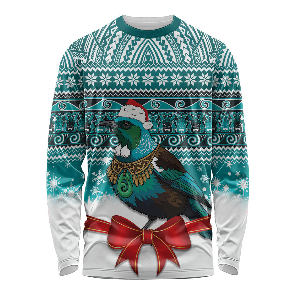 New Zealand Tui Bird Christmas Long Sleeve Shirt Maori Inspired Knitted Patterns