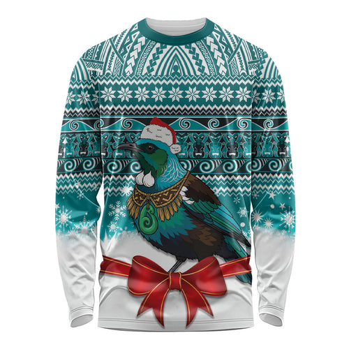 New Zealand Tui Bird Christmas Long Sleeve Shirt Maori Inspired Knitted Patterns