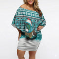 New Zealand Tui Bird Christmas Off Shoulder Short Dress Maori Inspired Knitted Patterns