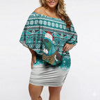 New Zealand Tui Bird Christmas Off Shoulder Short Dress Maori Inspired Knitted Patterns