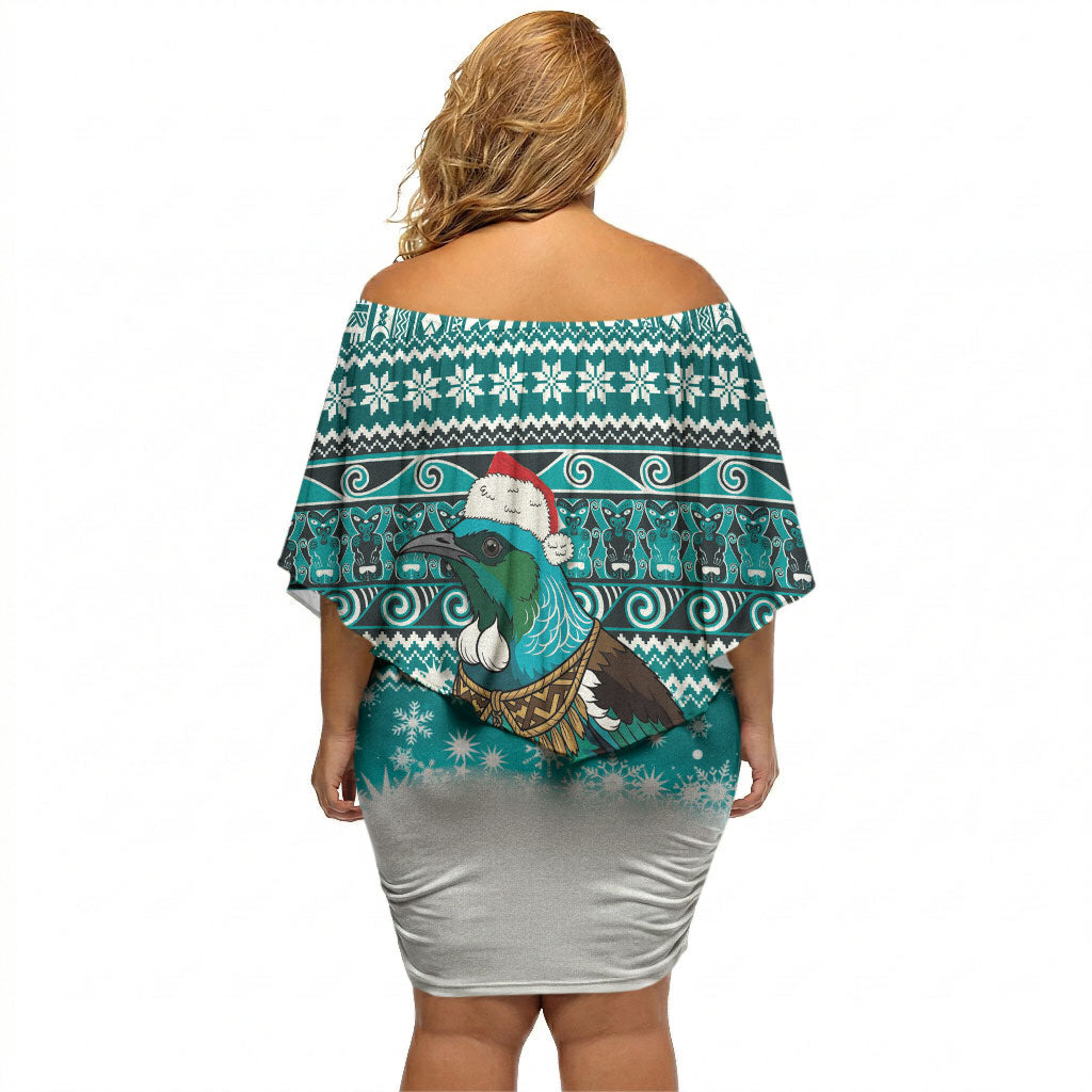 New Zealand Tui Bird Christmas Off Shoulder Short Dress Maori Inspired Knitted Patterns