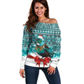 New Zealand Tui Bird Christmas Off Shoulder Sweater Maori Inspired Knitted Patterns