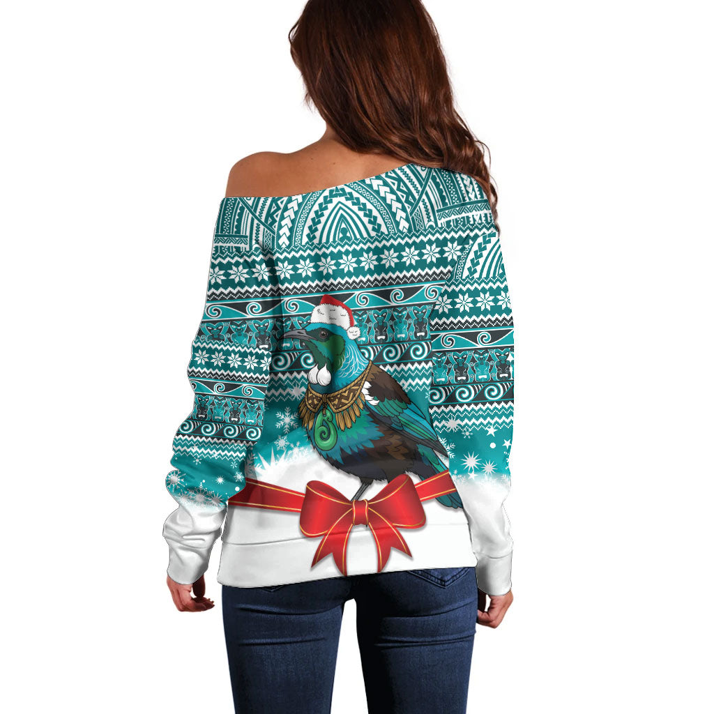 New Zealand Tui Bird Christmas Off Shoulder Sweater Maori Inspired Knitted Patterns
