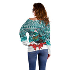 New Zealand Tui Bird Christmas Off Shoulder Sweater Maori Inspired Knitted Patterns