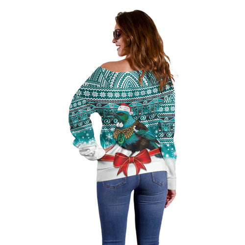 New Zealand Tui Bird Christmas Off Shoulder Sweater Maori Inspired Knitted Patterns