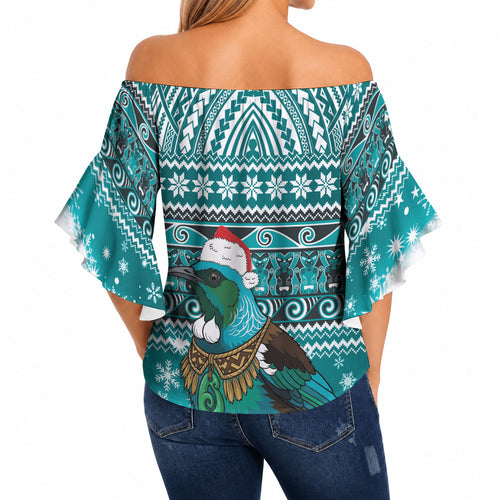 New Zealand Tui Bird Christmas Off Shoulder Wrap Waist Top Maori Inspired Knitted Patterns
