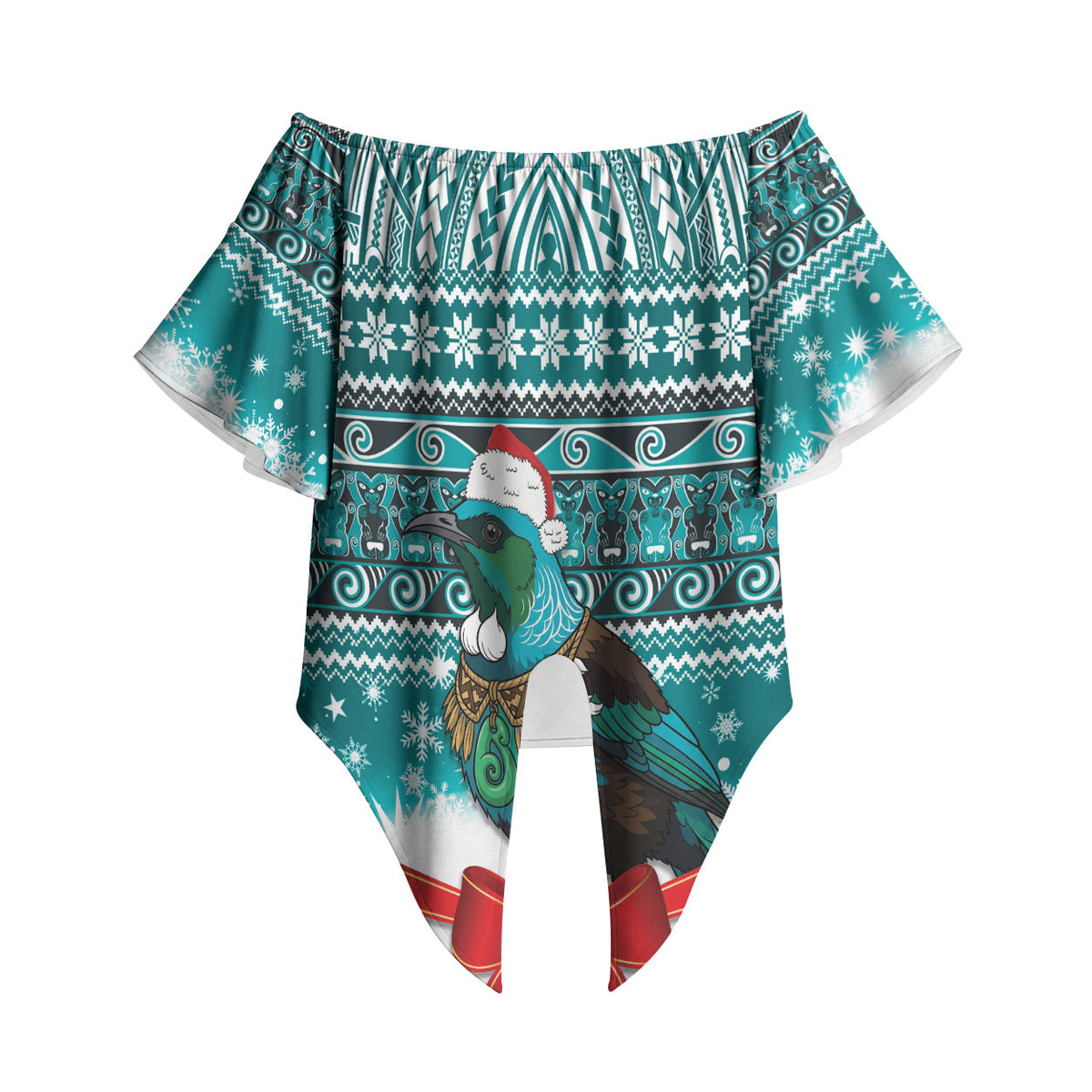New Zealand Tui Bird Christmas Off Shoulder Wrap Waist Top Maori Inspired Knitted Patterns
