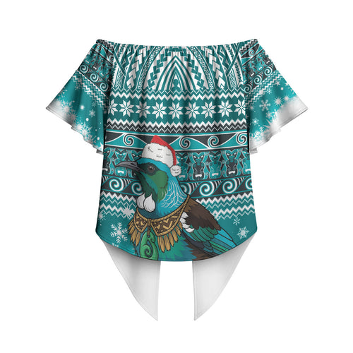 New Zealand Tui Bird Christmas Off Shoulder Wrap Waist Top Maori Inspired Knitted Patterns