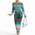 New Zealand Tui Bird Christmas Off The Shoulder Long Sleeve Dress Maori Inspired Knitted Patterns