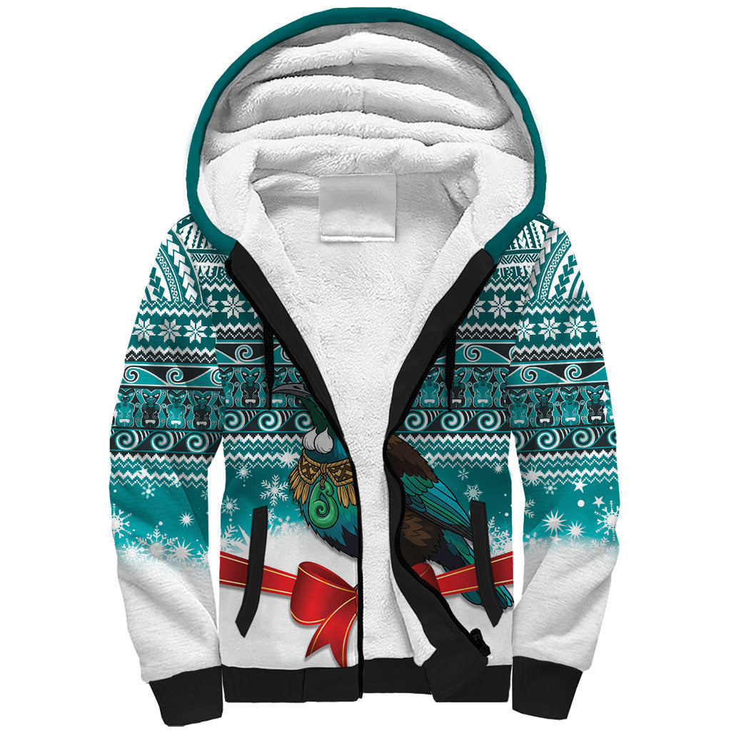 New Zealand Tui Bird Christmas Sherpa Hoodie Maori Inspired Knitted Patterns