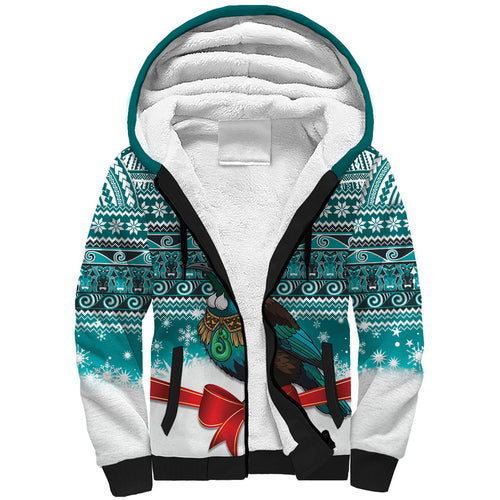 New Zealand Tui Bird Christmas Sherpa Hoodie Maori Inspired Knitted Patterns