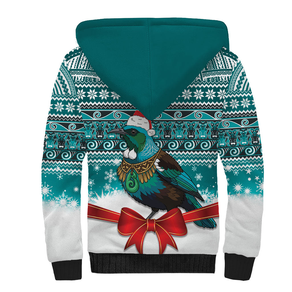 New Zealand Tui Bird Christmas Sherpa Hoodie Maori Inspired Knitted Patterns