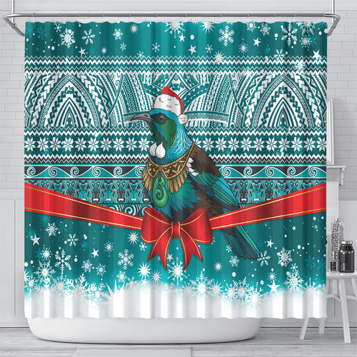 New Zealand Tui Bird Christmas Shower Curtain Maori Inspired Knitted Patterns