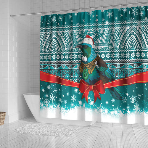 New Zealand Tui Bird Christmas Shower Curtain Maori Inspired Knitted Patterns