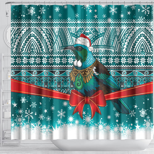 New Zealand Tui Bird Christmas Shower Curtain Maori Inspired Knitted Patterns