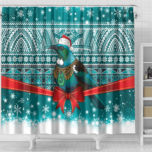 New Zealand Tui Bird Christmas Shower Curtain Maori Inspired Knitted Patterns