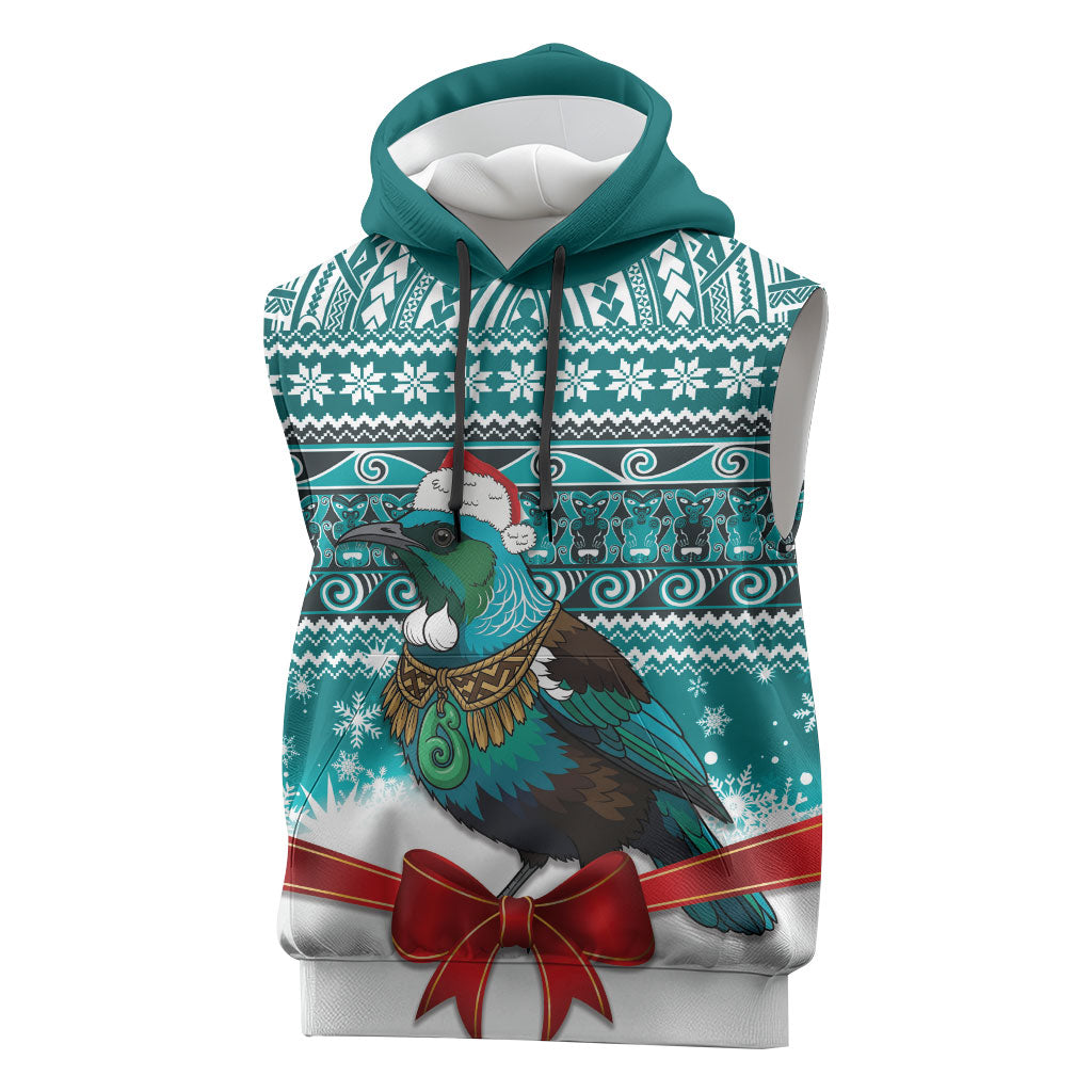 New Zealand Tui Bird Christmas Sleeveless Hoodie Maori Inspired Knitted Patterns