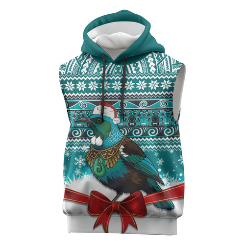 New Zealand Tui Bird Christmas Sleeveless Hoodie Maori Inspired Knitted Patterns
