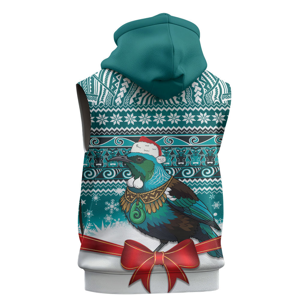 New Zealand Tui Bird Christmas Sleeveless Hoodie Maori Inspired Knitted Patterns