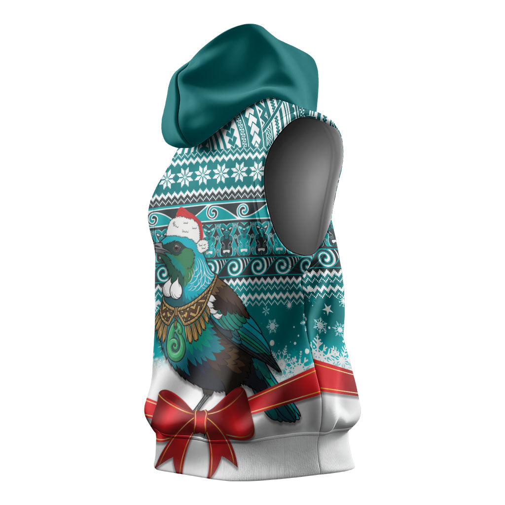 New Zealand Tui Bird Christmas Sleeveless Hoodie Maori Inspired Knitted Patterns