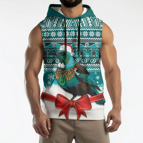New Zealand Tui Bird Christmas Sleeveless Hoodie Maori Inspired Knitted Patterns