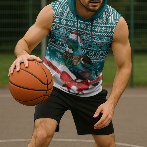 New Zealand Tui Bird Christmas Sleeveless Hoodie Maori Inspired Knitted Patterns