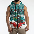 New Zealand Tui Bird Christmas Sleeveless Zip Hoodie Maori Inspired Knitted Patterns
