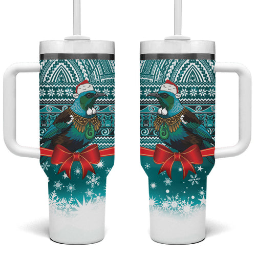 New Zealand Tui Bird Christmas Tumbler With Handle Maori Inspired Knitted Patterns