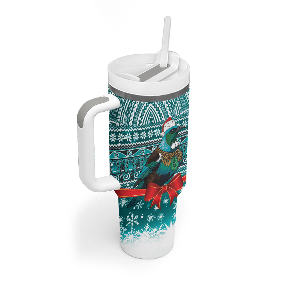 New Zealand Tui Bird Christmas Tumbler With Handle Maori Inspired Knitted Patterns